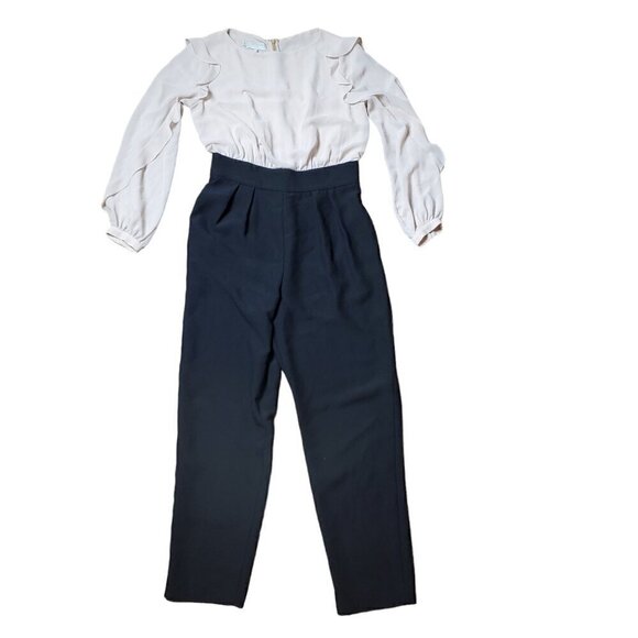 Hobbs London Old Money Tailored Jumpsuit Ruffle‎ Quiet Luxury CoastalBlack 6